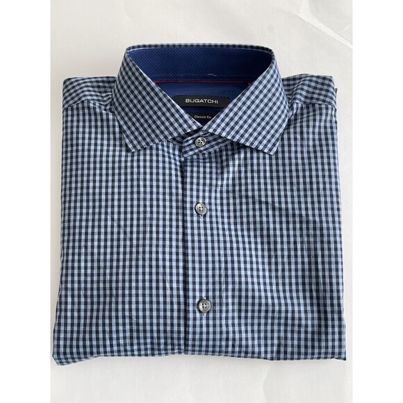 NEW BUGATCHI CASUAL SHIRT CLASSIC FIT SIZE M 100% COTTON BLUE PLAID (CO- 40) - Picture 1 of 5